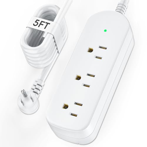 Surge Protector Power Strip,1875W/15A,5Ft Extension Cord with 3 Outlets,Waterproof Class 6 Heavy Duty Extension Cord for Indoor Outdoor,UL FCC IPX6 Listed (White, 5FT)