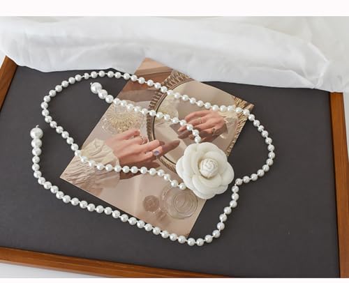 Flower Pearl Waist Chain Vintage Camellia Waist Chain Cute Pearl Dress Pendant Adjustable Flower Belt for Wedding Bridal Dress Belt for Women3