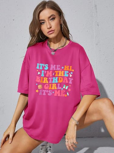 Image of Oversized Shirt for Women It's Me Hi I'm Birthday Girl It's Me Letter Tee Shirt Party Short Sleeve Tops
