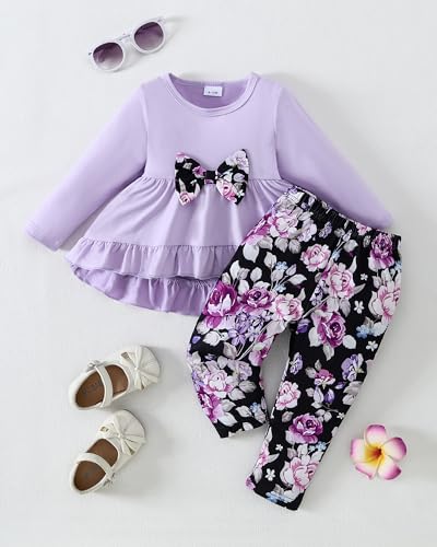 Image of Weebaby Baby Girl Clothes Infant Toddler Girl Clothing Ruffle Shirt High Low Top Floral Allover Pant Little Girls Clothes