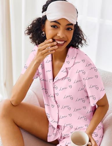 Image of Ekouaer Pajamas Set for Women Short Sleeve Sleepwear Button Down Pjs Lounge Sets Soft Nightwear