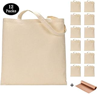 12 Pack Blank Canvas Tote Bags Bulk Shopping Bag for Crafts with 1