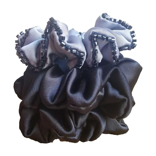 Qihangdian サテン 伸縮性 ヘアタイ 快適 ステイ アクセサリー 女性用 大/小サイズ ユニークな光沢のある装飾、G1031、L