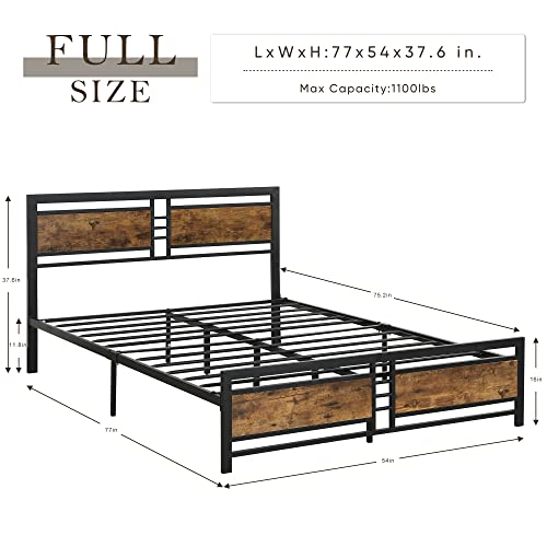 Anwick Modern Industrial Full Size Metal Platform Bed Frame With Wood Headboard And Footboard, Heavy Duty Mattress Foundation With Slat Support, Easy Assembly, Noise-Free, No Box Spring Needed(Full) #TOP1