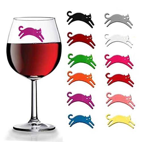 Houhounb Lot de 12 marqueurs pour verre à vin réutilisables pour verre à vin Motif chat, Silicone Cover