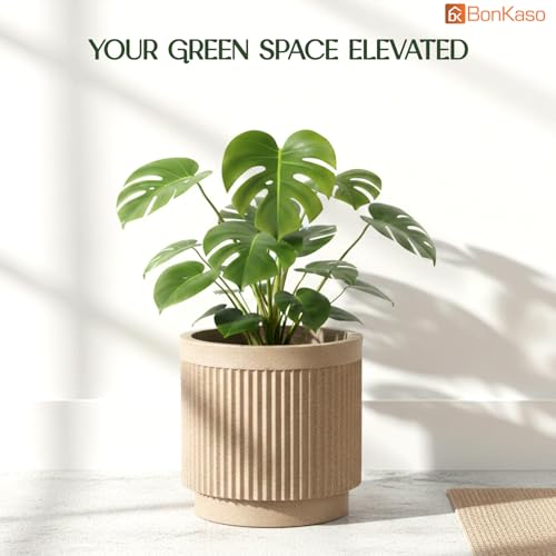 Image of Bonkaso 10 Inch Tokyo Plant Pot for Indoor & Outdoor Use | Lightweight Durable Polymer Flower Pot Gamla | UV & Weather Resistant Planter for Living Room, Balcony, Terrace & Garden (Beige)