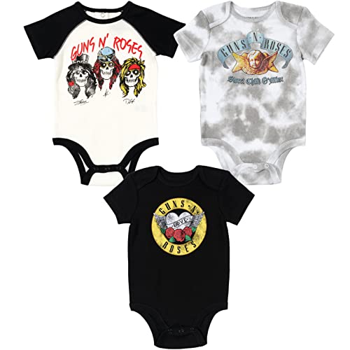 Image of Guns N' Roses Baby Boys 3 Pack Raglan/Tie Dye Baby Short Sleeve Bodysuits black/white 3-6 Months