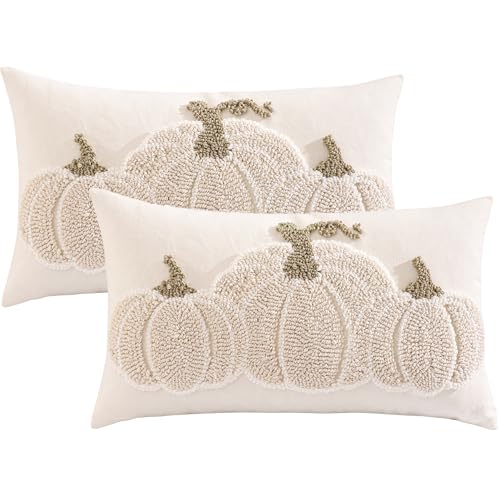 Tosleo Halloween Throw Pillow Covers 12x20 inch Set of 2 Halloween Beige Pumpkin Embroidered Pillow Cases Thanksgiving Home Party Pumpkin Fall Decor Pillowcases Lumbar Cushion Covers