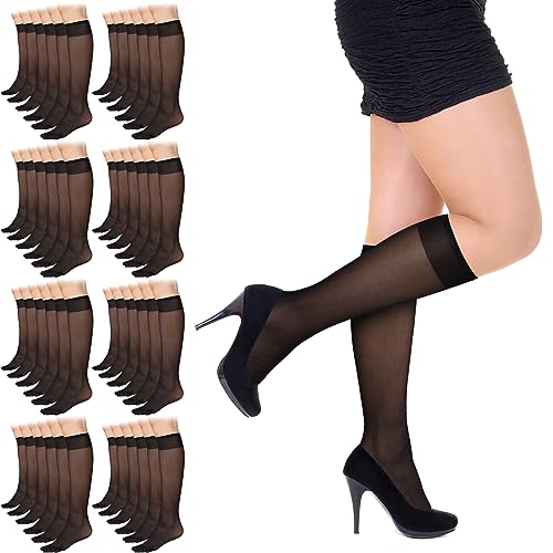 Image of 50 Pairs Nylon Sheer Knee High Stockings for Women Girls Reinforced Toe Socks Compression Stretchy Knee Highs Bulk