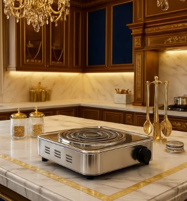 Image of Drumstone 5 Star Warranty 1000W Electric Hot Plate, Portable Countertop Single Burner with Adjustable Temperature Control, Cast Iron Heating Plate, Compact Cooktop for Cooking, Boiling & Warming, 120V