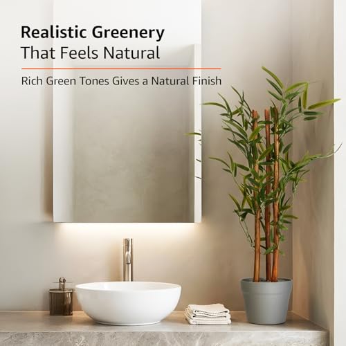 Image of amazon basics Artificial 3-Stem Bamboo Plant with Light Grey Plastic Pot | 75 cm Realistic Faux Greenery | Durable Plastic | Zero Maintenance | Indoor & Outdoor Home Office Decor