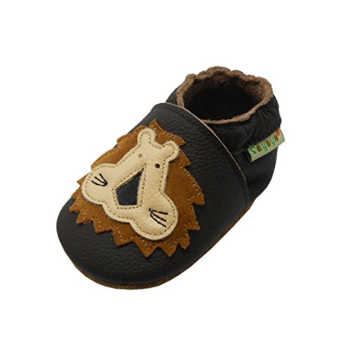 SAYOYO Löwe Krabbelschuhe WeichesLeder rutschfest Babyschuhe 21/22 (12-18) L Monate, Dunkelbraun