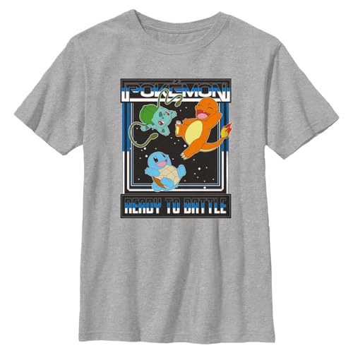 Pokemon Camiseta de Manga Corta para niños listos para Combatir, Athletic Heather, Large