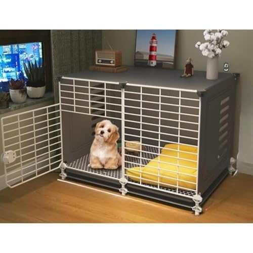 ペット用犬ケージ EnergyDeer トレイ付き 家庭用 犬小屋 室内用 多機能 大容量 お手入れ簡単 小型〜中型犬用 ドライバー付属 組み立て簡単 屋内・屋外兼用 ペット用ケージ (109*37*57CM(プーリー),a)