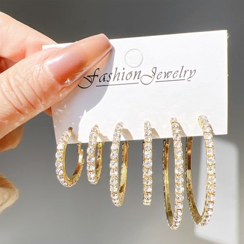 Image of SANNIDHI Hoop Earrings for Women Boho Gold Earrings Fashion Trendy Zircon Hypoallergenic Earrings Huggie Hoop Earrings Jewellery Birthday Gift for Women, Girls