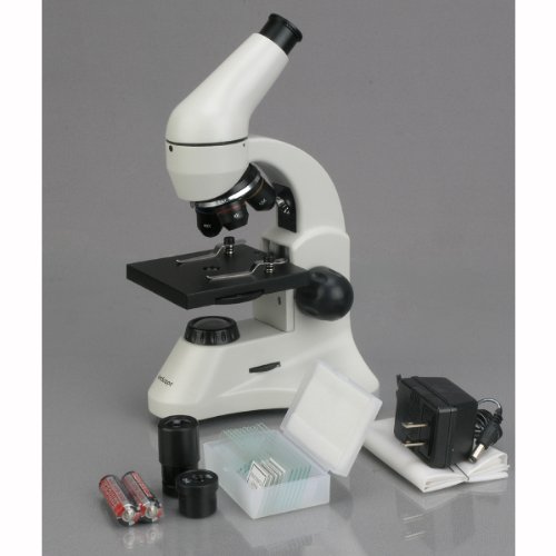 AmScope M120B-2L-PB10 Compound Monocular Microscope, WF10x and WF20x Eyepieces, 40x-800x Magnification, Brightfield, Upper and Lower LED Illumination, Plain Stage, Includes Blank and Prepared Slides, and Introductory Microscopy Book - Thumbnail 4