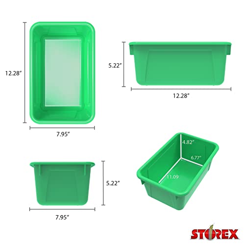 Image of Storex Small Cubby Bins - Plastic Storage Containers for Classroom with Non-Snap Lid, 12.2 x 7.8 x 5.1 inches, Green, (62409U05C) (Pack of 5)