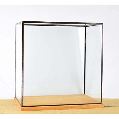 EMH Boîte vitrine en verre et métal noir fabriquée à la main avec base en bois 42 cm