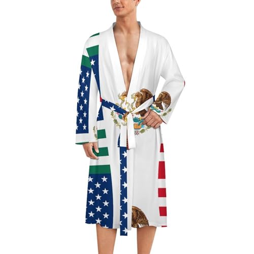 United States Mexico Friendship Flag Funny Men's Robe Soft Lightweight Bathrobe Long-sleeve Spa Robes
