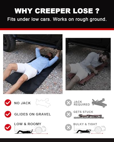 Image of ENTJ Rolling Mechanic Creeper Mat for Low Profile Cars with Storage Bag | Padded Automotive Under Car Repair Pad, Portable For Garage Ground, Gravel, Roadside, Camping, Kneeling, Pet, RV, SUV, Truck