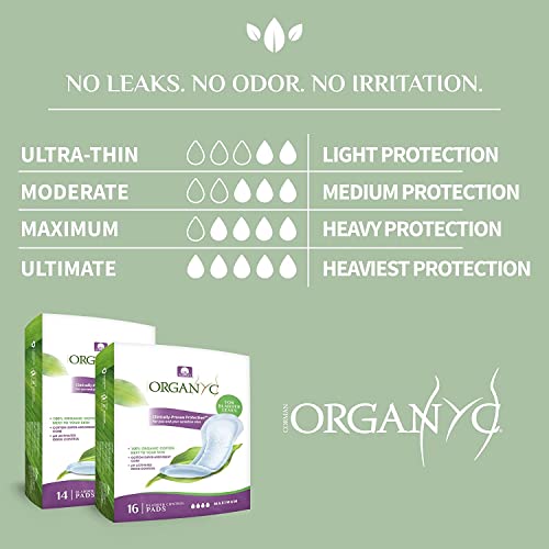 Image of Organyc 100% Organic Cotton Incontinence Pads for Bladder Leaks, FSA /HSA Eligible, Maximum Flow, 16 Count (Pack of 2)