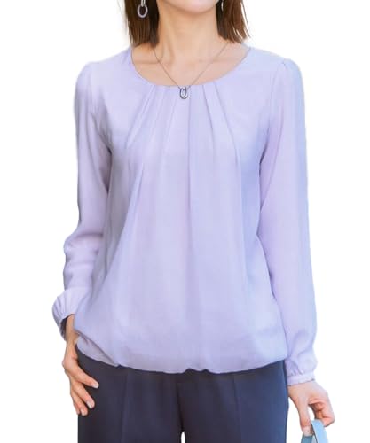 [ニッセン] ブラウス 長袖 シフォン タック カットソー裏地付 秋 冬 レディース オフィス ビジネス 通勤 洗える 春 秋 ラベンダー M