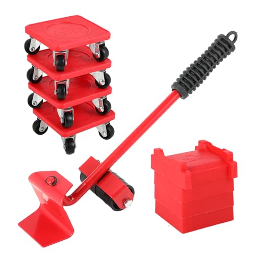 Kit De Déplacement Meuble Lourd – 4 roulettes Pivotantes 360° et 1 Levier De Levage Meuble Lourd Capacité de Charge 300KG pour Déménagement avec Roues en Caoutchouc