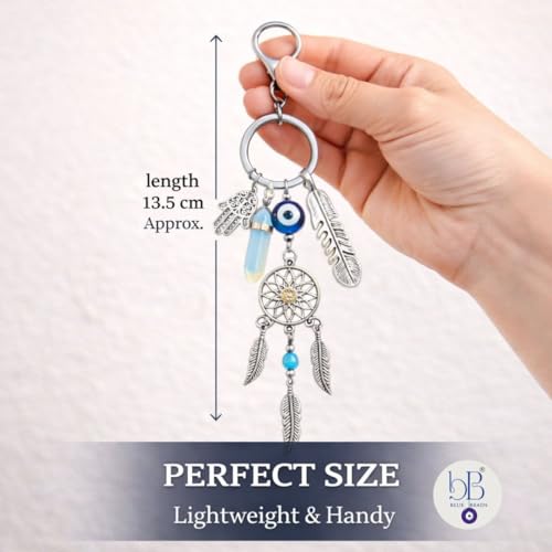 Image of BLUE BEADS Dreamcatcher Keychain with Nazar Charm - Lucky Protection Accessory for Car, Bag & Keys