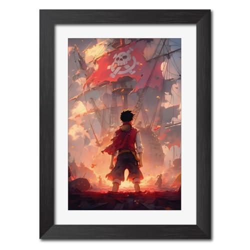 Image of TenorArts Monkey D. Luffy Poster One Piece Anime Laminated Posters Photo Frame Painting with Matt Finish Black Textures (12inches x 9inches)