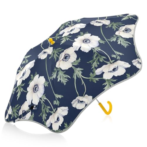 FRODOTGV Paraguas blanco anémona azul marino para niños, paraguas de protección contra el viento y la lluvia con banda reflectante para la escuela y el viaje para niños niñas