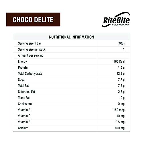 Image of RiteBite Choco Delite Energy Snack Bar with Oats, Almonds & Dark Chocolate 480g - Pack of 12
