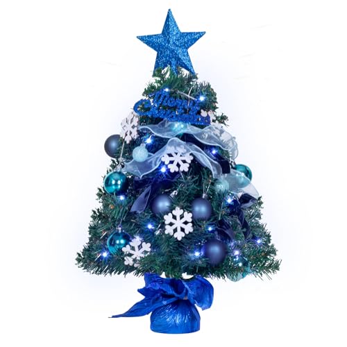 NALONE 24 Inch Mini Christmas Tree with LED Lights & Timer and 27 Pcs Ornaments, 90 Branch Tips Artificial Tabletop Christmas Tree with Pine Cones and Red Berry for Holiday Home Decoration (Blue) NALONE 24 Inch Mini Christmas Tree with LED Lights & Timer and 27 Pcs Ornaments, 90 Branch Tips Artificial Tabletop Christmas Tree with Pine Cones and Red Berry for Holiday Home Decoration (Blue)