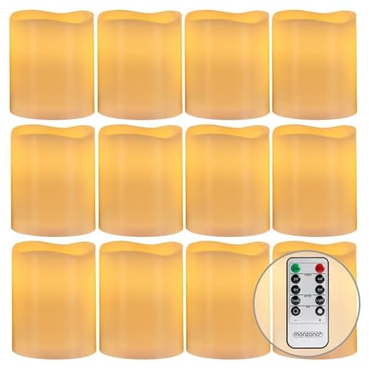Monzana - Lot de 12 bougies LED en cire avec télécommande et piles incluses - Lumières LED vacillante / fixe - Bougie, chandelle