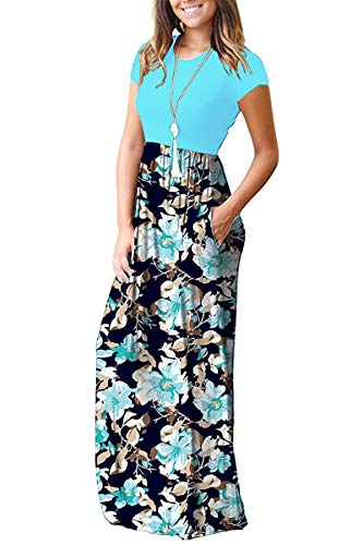 Auselily Women Short Sleeve Loose Plain Casual Long Maxi Dresses With Pockets (2Xl, Light Blue) #TOP2