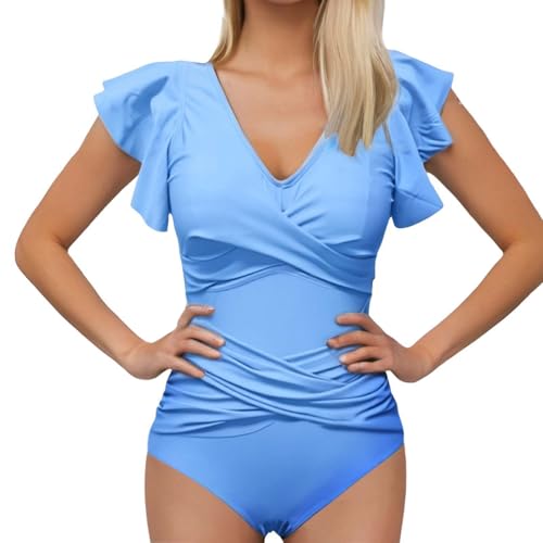 Traje de baño de una pieza para mujer con volantes y cintura alta chic