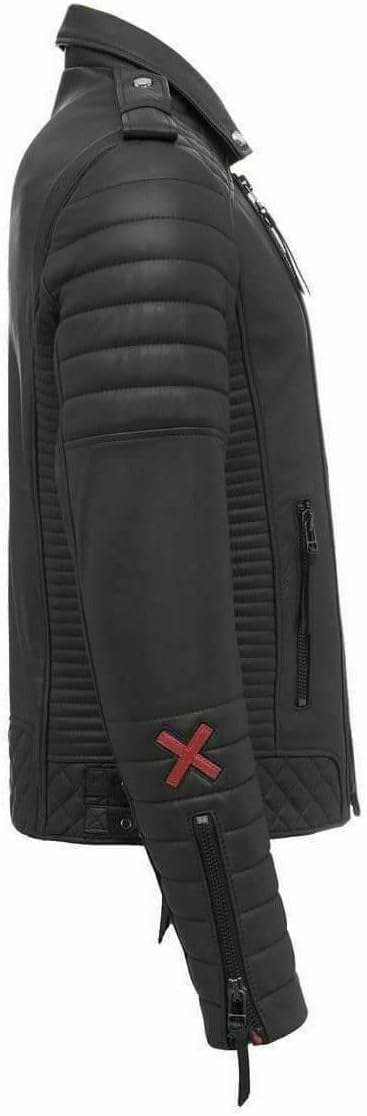 New Mens Leather Jacket Slim Fit Biker Motorcycle Genuine Leather Coat PDN074