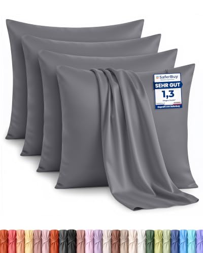 Utopia Bedding 4er-Set Kissenbezüge 50 x 50 cm Oeko-TEX Gebürstete Mikrofaser 100% Polyester mit Umschlagverschluss (Kissenfüllung Nicht enthalten) nur Kissenbezug Grau