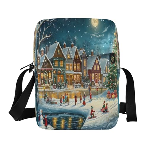MCHIVER Small Messenger Bag Christmas Town Crossbody Bag for Men Women Fanny Packs Purse for Cycling Hiking Running