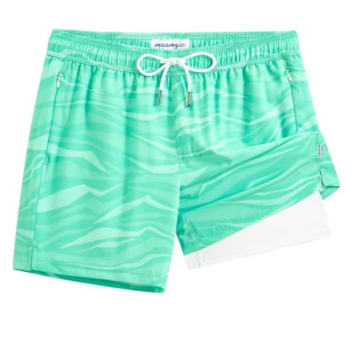 Image of maamgic 5inch Mens Swim Trunks with Compression Liner 2-in-1 Swimming Shorts Stretch Quick Dry with Zipper Pockets
