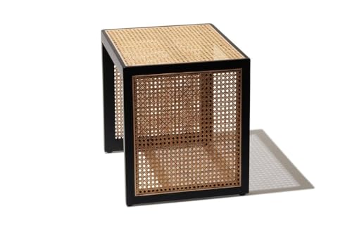 Image of Wooden Coffee Table| End Table| Sofa SideTable| SideTable for Living Room| Rattan Cane Table (45x45) Black Set of 2