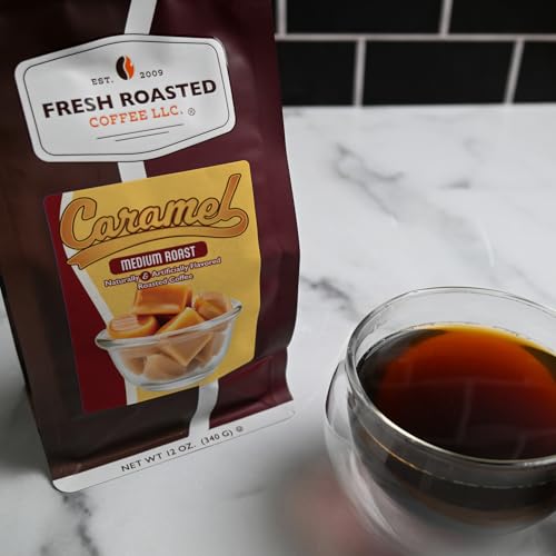 Image of Fresh Roasted Coffee, Caramel Flavored Drip Ground Coffee, Medium Roast, Kosher, 12 oz