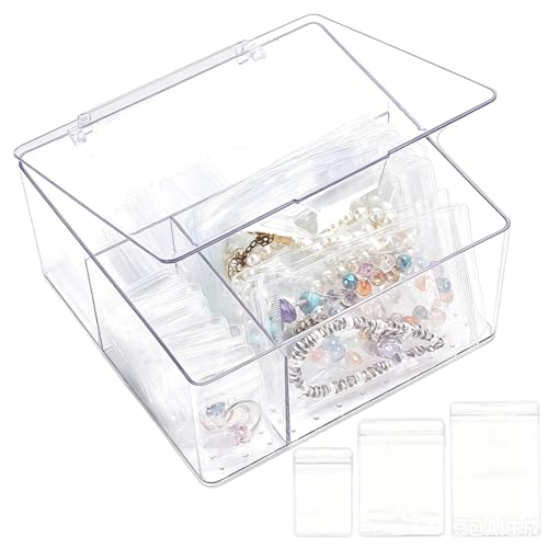 Joyero de acrílico transparente WEBEEDY con 60 bolsas organizadoras de 3 tamaños para viaje 2