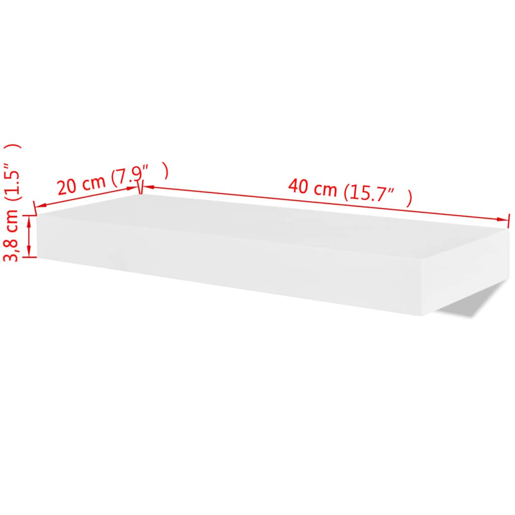 Estantería de pared 2 unidades MDF blanco, estantes flotantes de pared para sala de estar, 40 x 20 x 3,8 cm, estantes colgantes versátiles, para dormitorio, diseño moderno