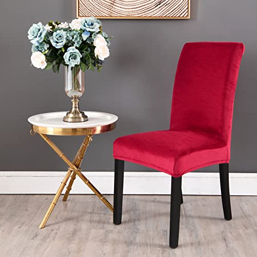 Mifxin Dining Chair Cover Of 6 Pack Velvet Stretch Kitchen Chair Slipcovers Elastic Spandex Washable Chair Furniture Protector Seat Cover For Dining Room Banquet Ceremony Hotel (Velvet Red) #TOP2