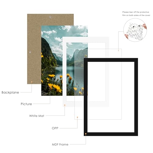 Picrit 24x36 Picture Frame 3 Pack, Black Poster Frame, Display Poster 20 x 30 with Mat or 24 x 36 without Mat for Horizontal or Vertical Wall Mounting