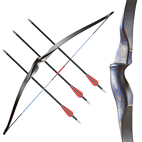 Tachyon Archery Kids Bow And Arrow One Piece Tradition Long Bow With 3 Pcs Carbon Arrows New Handmade Wooden Kids Bow For Outdoor Sports And Practice (10 Lbs,Left Hand,Blue) #TOP9