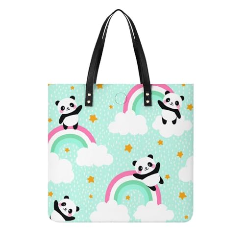 Sac shopping panda arc-en-ciel pour femme grand tote bag de voyage 39x39cm