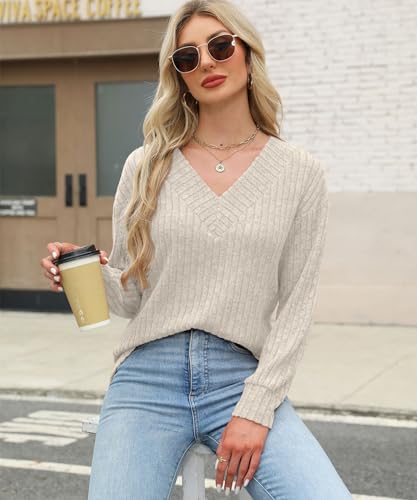 Womens Tops Fall Fashion Sweaters Long Sleeve Shirts V Neck Sweatshirts Casual Loose Winter Clothes 20254