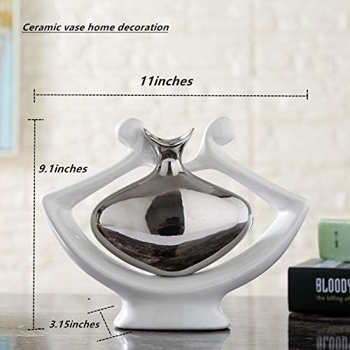 Miniatura 2 de Anding Florero de cerámica Estatua Florero de plata Florero blanco Decoración del hogar Escultura decorativa de cerámica (Florero plateado-99691)
