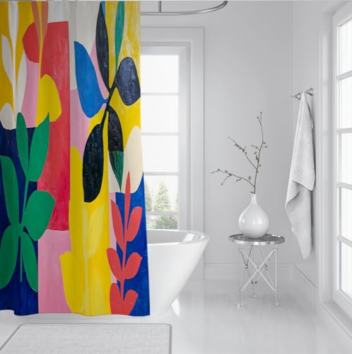 Rideau de douche en tissu polyester imperméable et résistant imprimé botanique 100x200 - 4